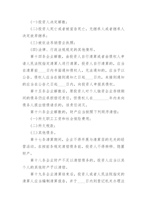 个人独资企业公司章程.docx