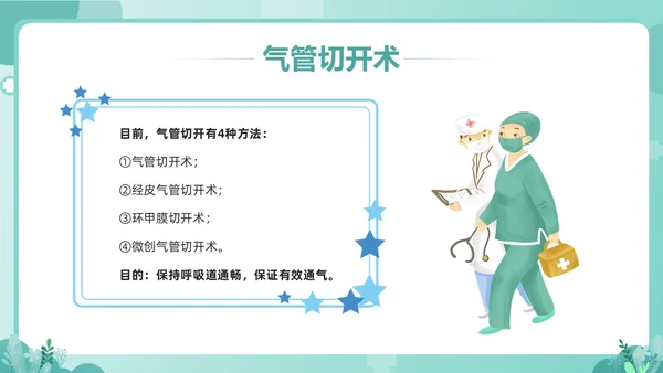 绿色卡通气管切开病人的护理PPT模板宣传PPT动态PPT