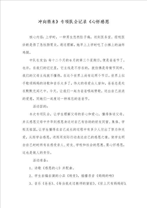冲向未来专题队会统计心怀感恩