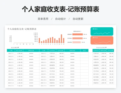 个人家庭收支表-记账预算表