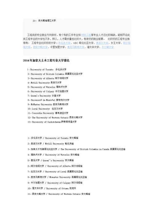 加拿大工程类大学排名资料