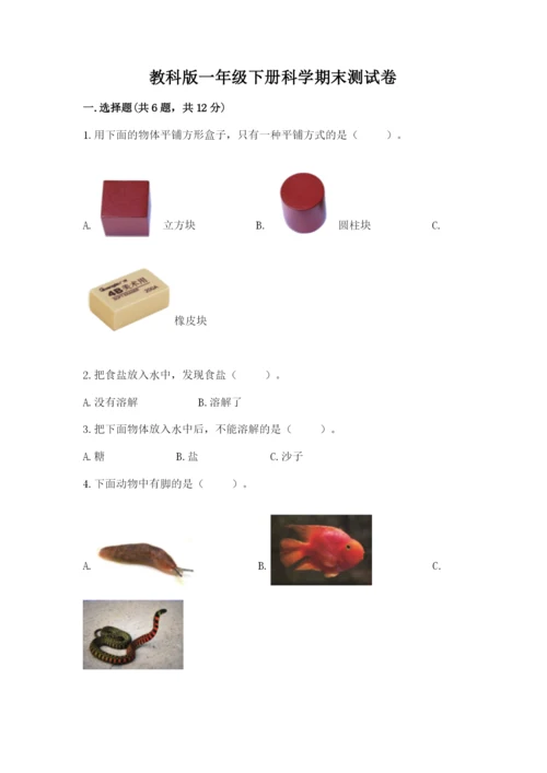 教科版一年级下册科学期末测试卷精品（黄金题型）.docx