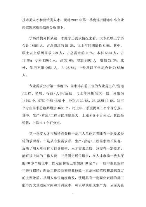 连云港市职业教育专业设置与中小企业岗位需求协调发展研究