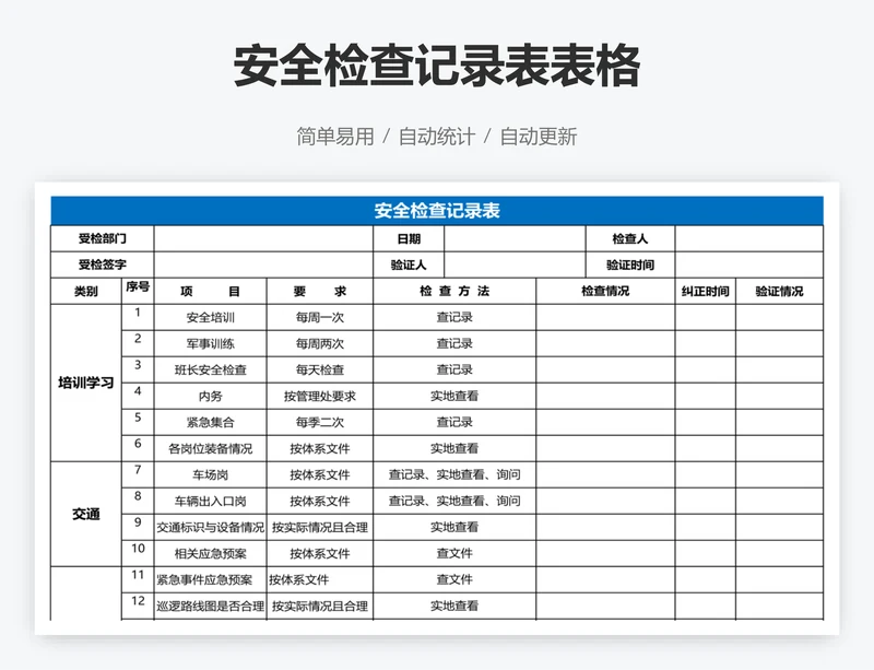 安全检查记录表表格