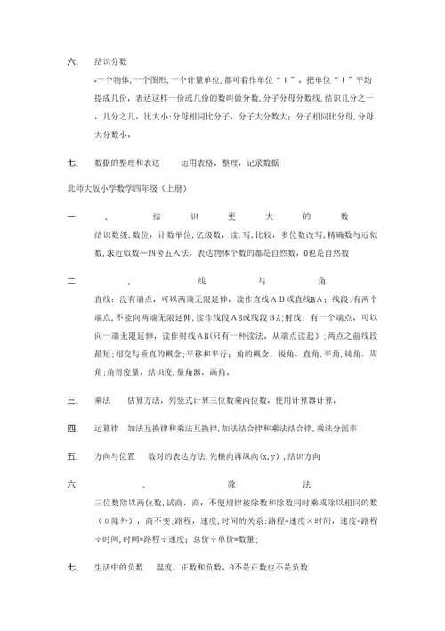 2023年北师大版小学一到六数学知识点