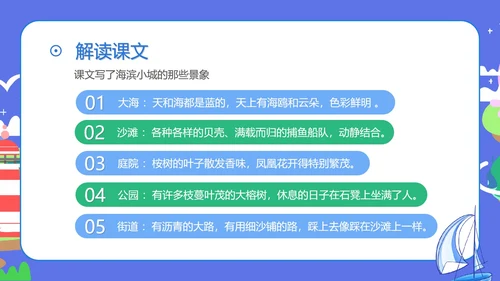 蓝色扁平风三年级语文海滨小城课件PPT模板