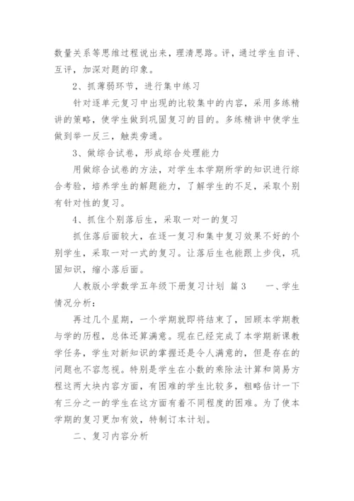 人教版小学数学五年级下册复习计划.docx