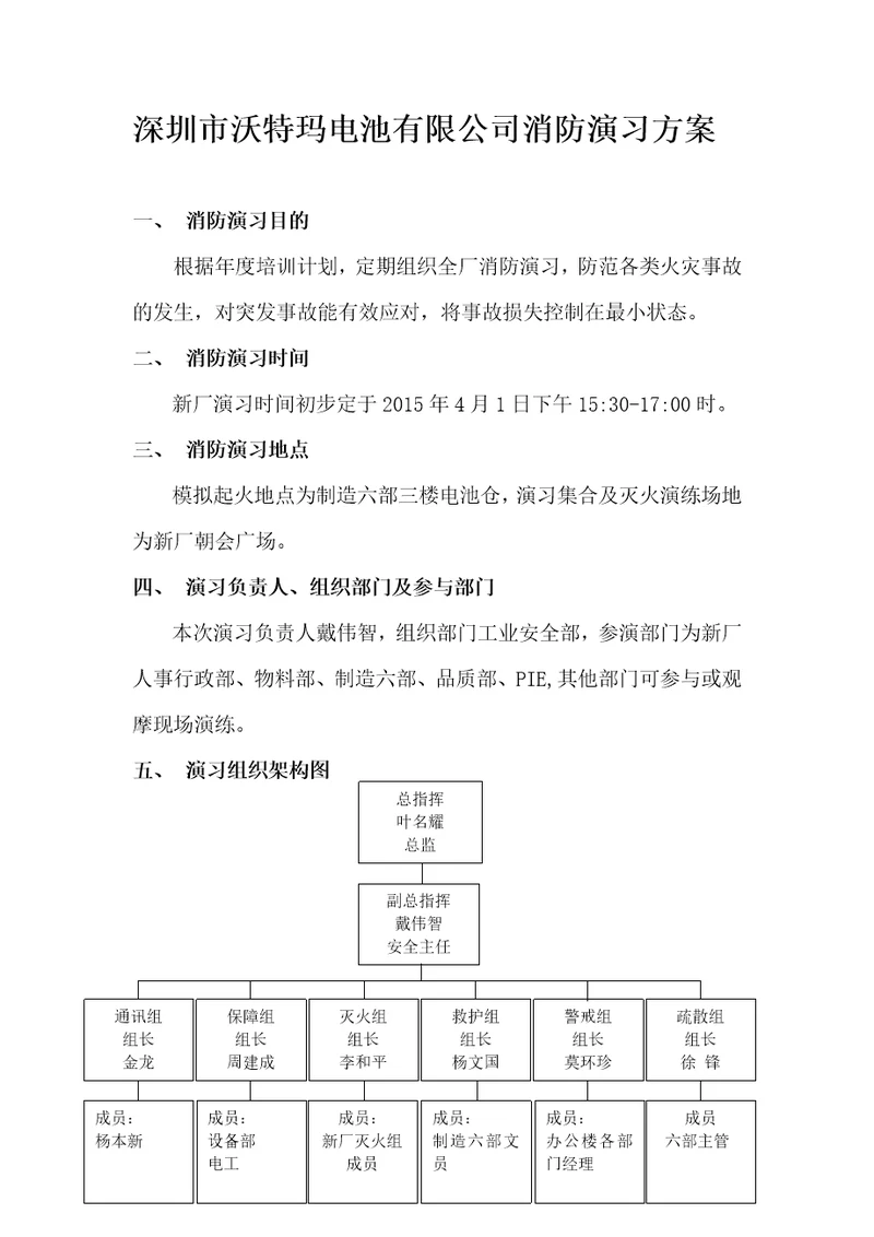 新厂消防演习方案