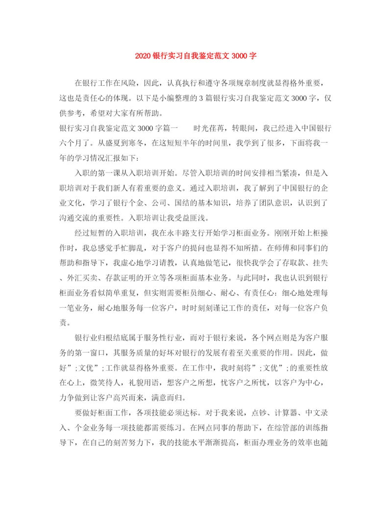 精编之银行实习自我鉴定范文3000字.docx