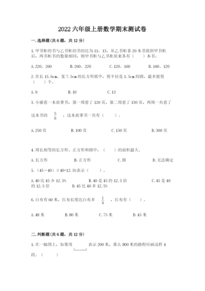2022六年级上册数学期末测试卷精品【易错题】.docx
