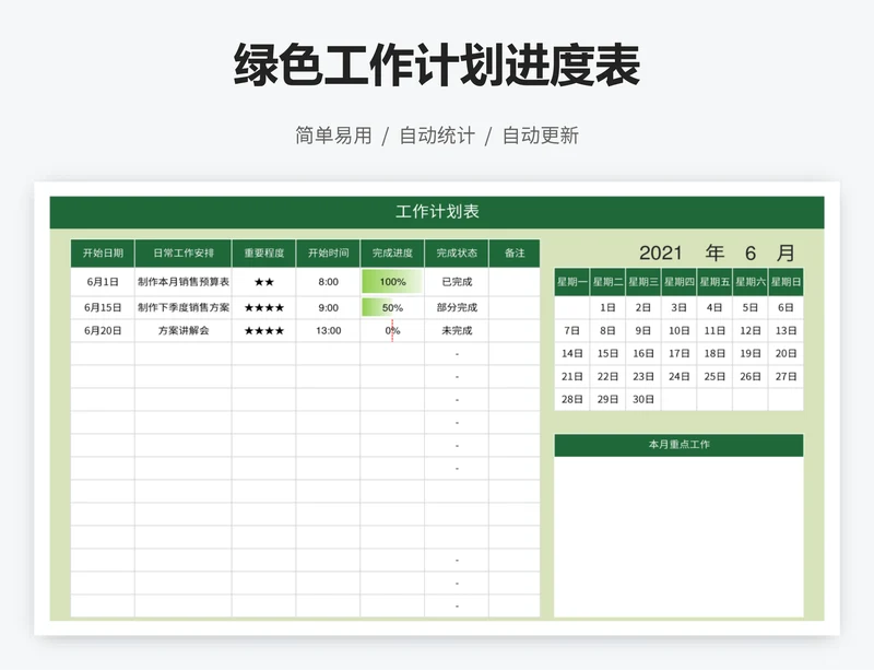 绿色工作计划进度表