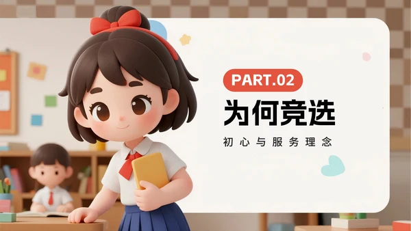 可爱活泼3D卡通风小学生班长竞选PPT模板