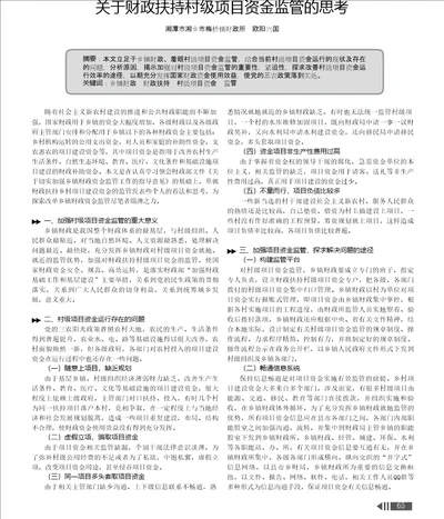 关于财政扶持村级项目资金监管的思考