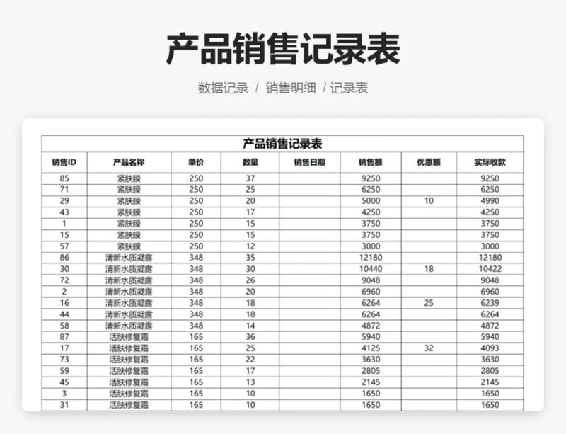 产品销售记录表