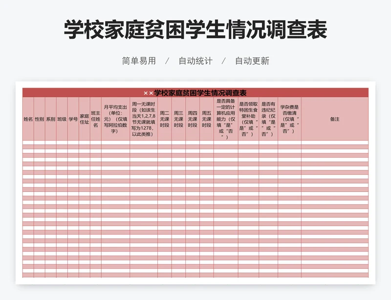 学校家庭贫困学生情况调查表