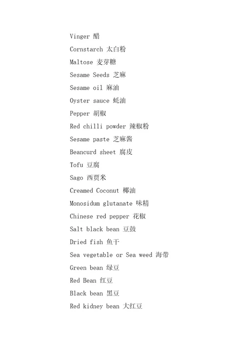 2024年烹饪食材英语词汇