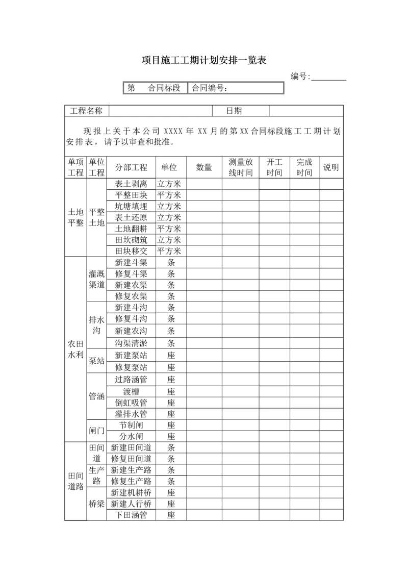 项目施工工期计划安排一览表.docx