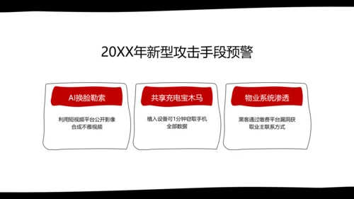 黑白卡通简约扁平插画社区网络安全防御指南PPT模板