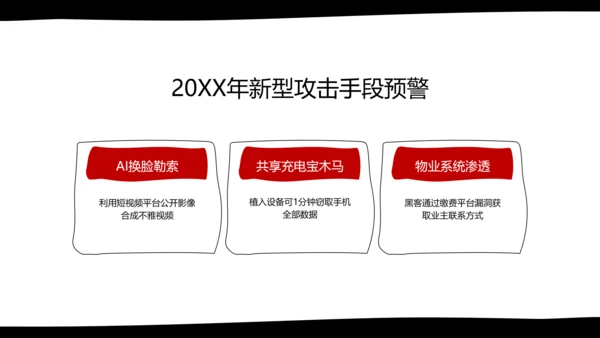 黑白卡通简约扁平插画社区网络安全防御指南PPT模板