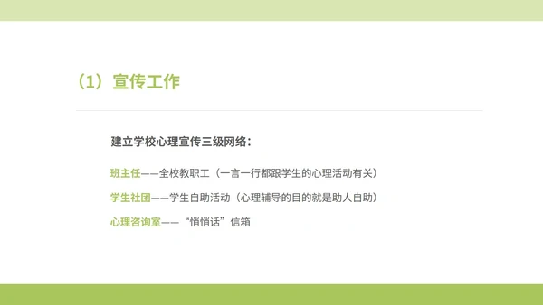 绿色小清晰驻校心理咨询师年度工作PPT模板