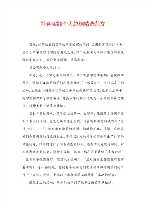 社会实践个人总结精选范文