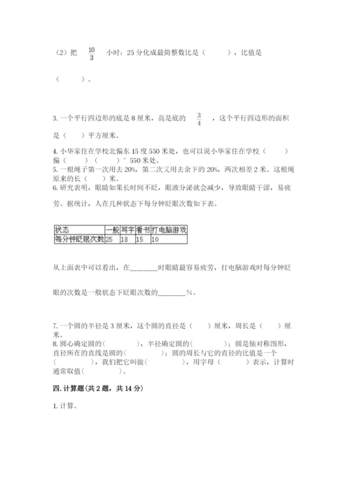小学数学六年级上册期末测试卷含答案【考试直接用】.docx