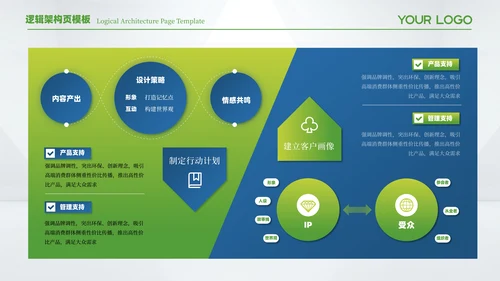 蓝绿色简约风逻辑架构页PPT模板