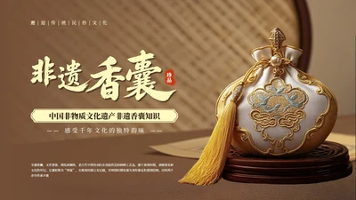 棕色中国风非遗香囊知识PPT模板