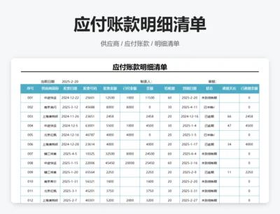单位应付账款汇总表