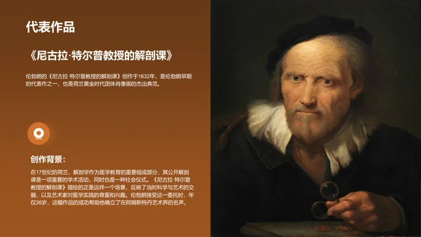 橙色复古风伦勃朗·哈尔曼松·凡·莱因——荷兰最伟大的画家PPT模板