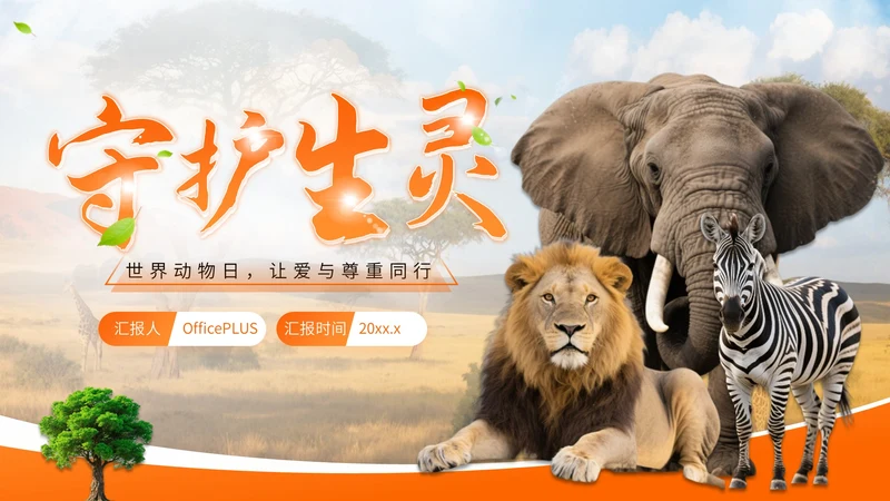 橙色世界动物日志愿者科普PPT模板