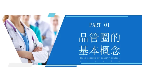 蓝色简约风运用品管圈活动 改进质量管理医护人员培训PPT模板品管圈医疗质量管理品管圈