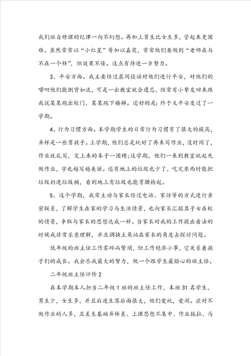 有关二年级班主任评价
