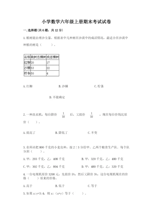 小学数学六年级上册期末考试试卷带答案（预热题）.docx