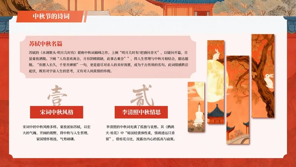 红色插画风中国传统节日中秋节教学课件PPT模板