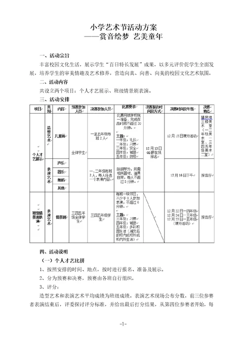 小学艺术节活动方案——赏音绘梦 艺美童年