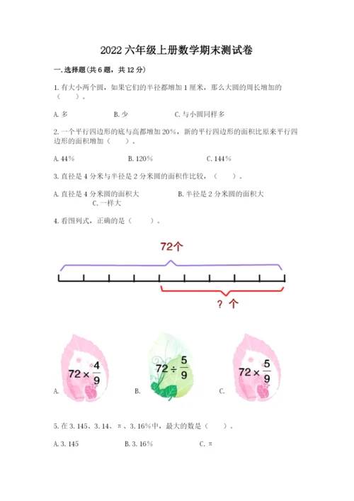 2022六年级上册数学期末测试卷精品【易错题】.docx