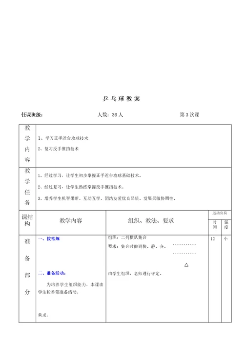 乒乓球教案样稿