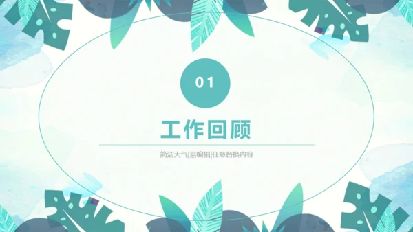 绿色叶子工作汇报通用PPT模版