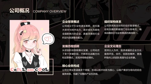 次元少女黑粉色简约风企业招聘PPT