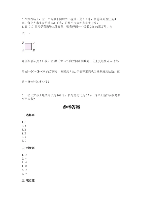 北师大版六年级下册数学期末测试卷精品加答案.docx