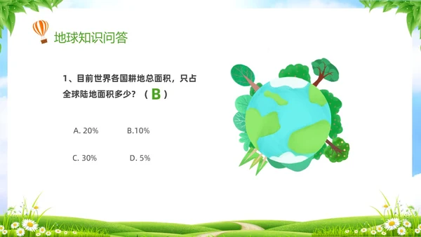 绿色清新卡通儿童珍爱地球守护家园4月22世界地球日主题班会P