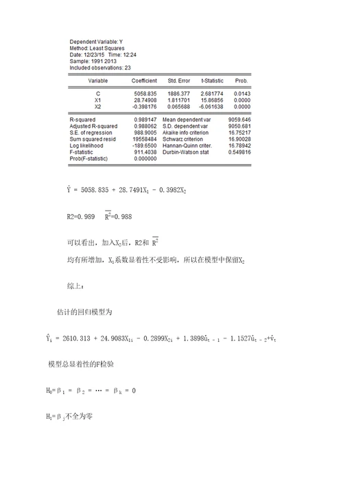 计量经济学回归模型实验报告定稿版