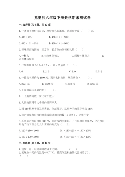 龙里县六年级下册数学期末测试卷（各地真题）.docx