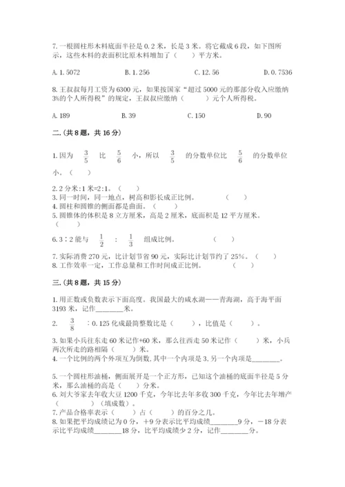 小学六年级下册数学摸底考试题及参考答案（培优）.docx