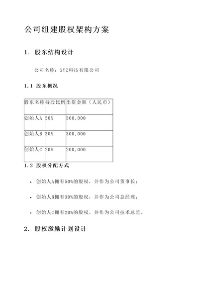 公司组建股权架构方案