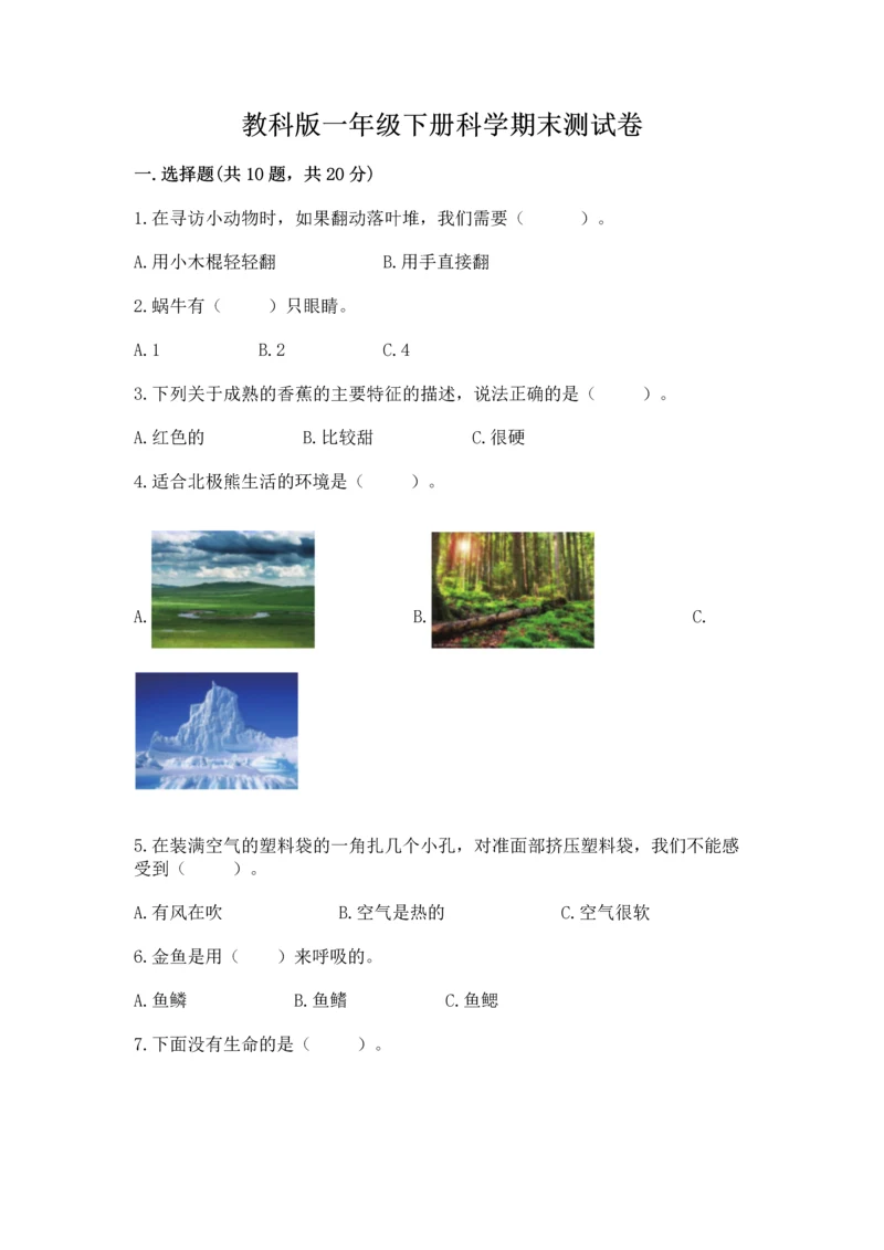 教科版一年级下册科学期末测试卷【能力提升】.docx