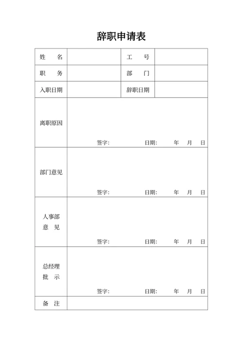 辞职申请表