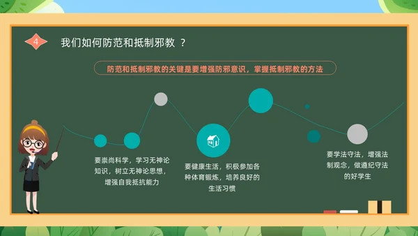绿色黑板崇尚科学反邪教教育培训PPT