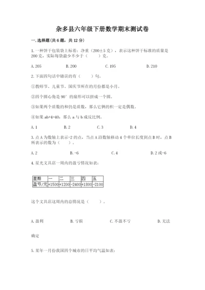 杂多县六年级下册数学期末测试卷标准卷.docx